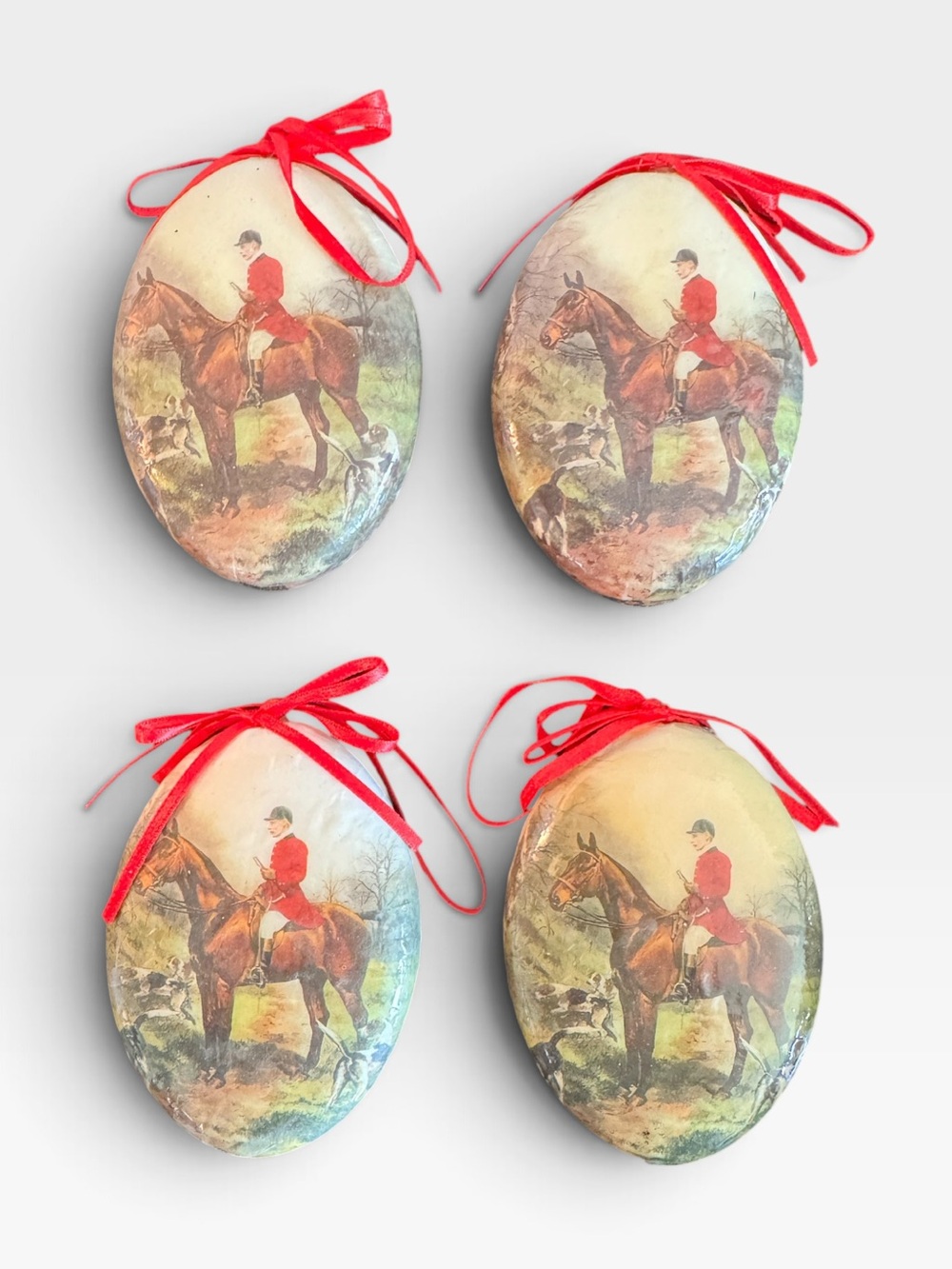 Vintage “Fox Hunt” Decoupage Ornaments set of 4